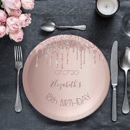 18. Geburtstag blush Rose Gold Glitzer Tropfen Nam Pappteller