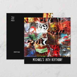 18. Geburtstag Boys Mens Street Art Abstrakt A3 Einladung