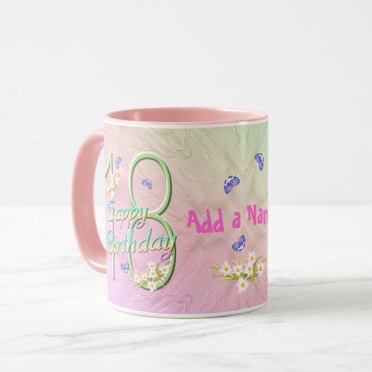 18. Geburtstag Butterfly Garden Tasse (Vorderseite Links)