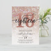 18. Geburtstag Champagner-Glitzer Einladung (Stehend Vorderseite)