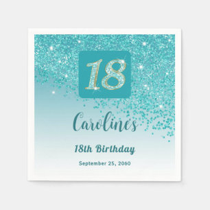 18. Geburtstag Chic Aquamarin Blue Glitzer Serviette