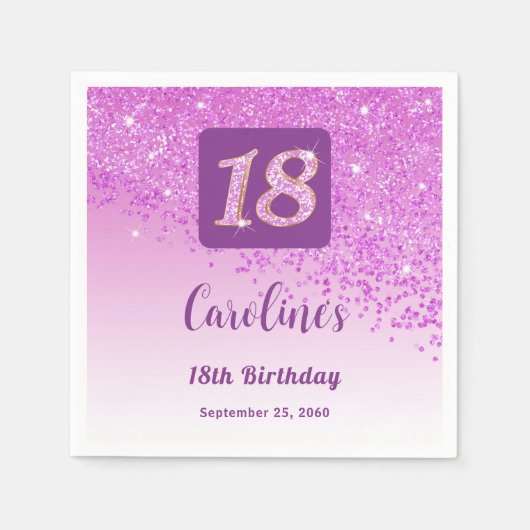 18. Geburtstag Chic Pink Glitzer Napkins Serviette (Vorderseite)