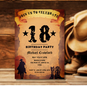 18. Geburtstag Cowboy alte Papierpferd Reitparty Einladung