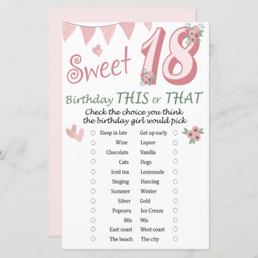 18. Geburtstag Dieses oder jenes Spiel (Vorne/Hinten)