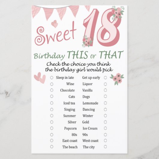 18. Geburtstag Dieses oder jenes Spiel (Vorderseite)