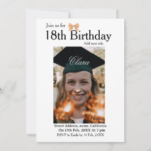 18. Geburtstag einfache minimale Schleife weißer F Einladung