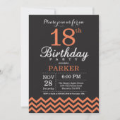 18. Geburtstag Einladung Black and Coral Zickzack (Vorderseite)