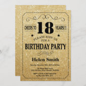 18. Geburtstag Einladung Black and Gold Glitzer (Vorne/Hinten)