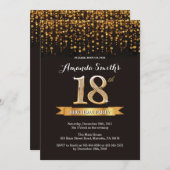18. Geburtstag Einladung Black and Gold Glitzer (Vorne/Hinten)