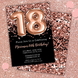 18. Geburtstag Einladung Black Rose Gold Glitzer
