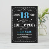 18. Geburtstag Einladung Blue und Black Chalkboard (Stehend Vorderseite)