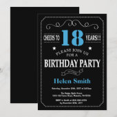 18. Geburtstag Einladung Blue und Black Chalkboard (Vorne/Hinten)