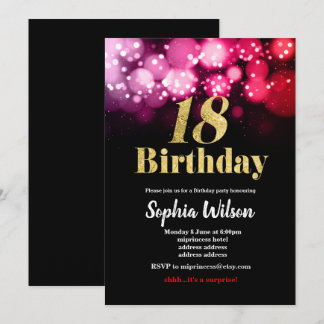 18. Geburtstag Einladung eleganten Glitzer rosa ro