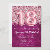 18. Geburtstag Einladung Girl Magenta Pink Glitzer (Vorderseite)