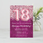 18. Geburtstag Einladung Girl Magenta Pink Glitzer (Stehend Vorderseite)