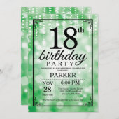 18. Geburtstag Einladung Grüner Glitzer (Vorne/Hinten)