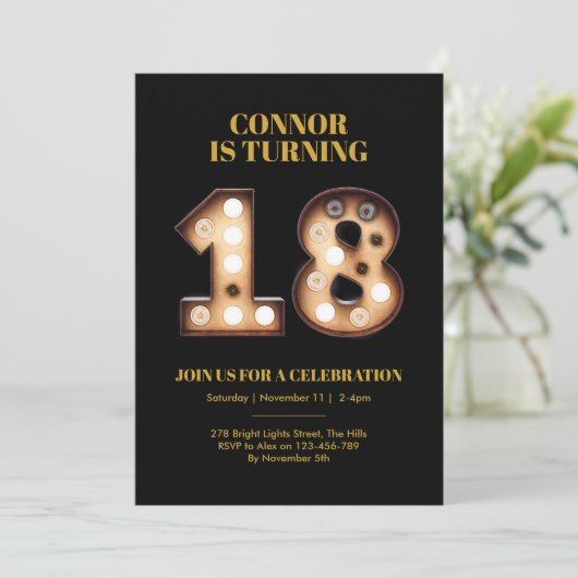 18. Geburtstag Einladung helle Lichter (Stehend Vorderseite)