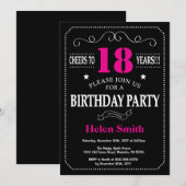 18. Geburtstag Einladung Hot Pink Black Chalkboard (Vorne/Hinten)