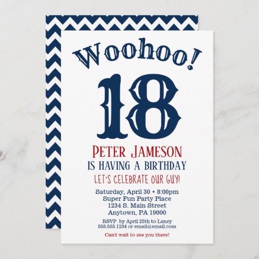 18. Geburtstag Einladung Mens Navy Blue (Vorne/Hinten)