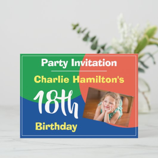18. Geburtstag Einladung mit Foto (Stehend Vorderseite)