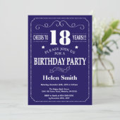 18. Geburtstag Einladung Navy Blue und White (Stehend Vorderseite)