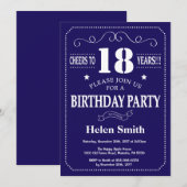 18. Geburtstag Einladung Navy Blue und White (Vorne/Hinten)