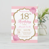 18. Geburtstag Einladung Pink und Gold Floral (Stehend Vorderseite)