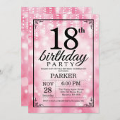 18. Geburtstag Einladung Rosa Glitzer (Vorne/Hinten)