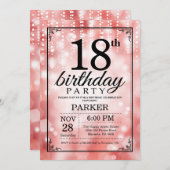 18. Geburtstag Einladung Roter Glitzer (Vorne/Hinten)
