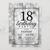 18. Geburtstag Einladung Silberner Glitzer (Vorne/Hinten)