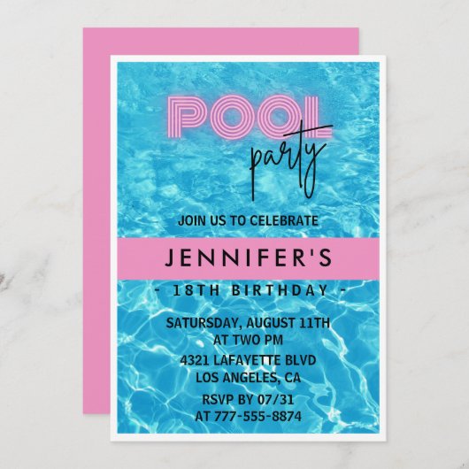 18. Geburtstag Einladungen Pool Party Sommer (Vorne/Hinten)