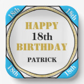 18. Geburtstag Elegant Blue Gold Pappteller (Vorderseite)