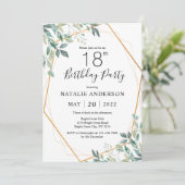 18. Geburtstag Elegant Eukalyptus Grüne und Gold Einladung (Stehend Vorderseite)