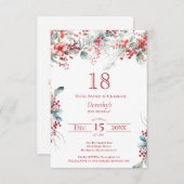 18. Geburtstag Elegant Winter Berry Botanical Einladung (Vorne/Hinten)