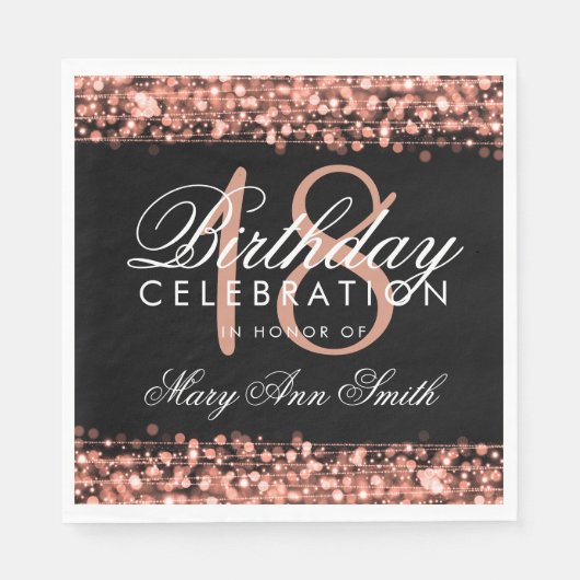 18. Geburtstag Elegantes Party Glitzern Rose Gold Serviette (Vorderseite)
