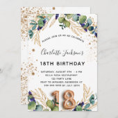 18. Geburtstag Eukalyptusgrün Glitzer elegant Einladung (Vorne/Hinten)