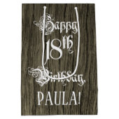 18. Geburtstag: Extravagant, Imitate Holzaussehen Mittlere Geschenktüte (Rückseite)