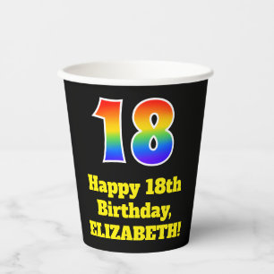 18. Geburtstag: Farbenfroh, Spaß, Spannung, Regenb Pappbecher