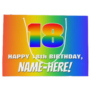 18. Geburtstag: Farbige, lustige Regenbogen-Muster Große Geschenktüte