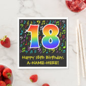 18. Geburtstag - Farbige Musiksymbole, Regenbogen  Serviette (Beispiel)
