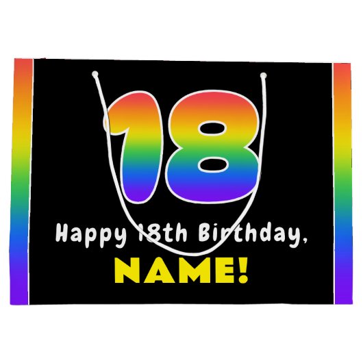 18. Geburtstag: Farbiger Regenbogen # 18, Individu Große Geschenktüte (Rückseite)
