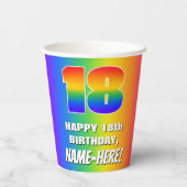 18. Geburtstag: Farbiges, lustiges Regenbogenmuste Pappbecher (Rückseite)