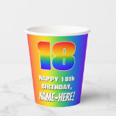 18. Geburtstag: Farbiges, lustiges Regenbogenmuste Pappbecher (Vorderseite)
