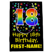 18. Geburtstag: Farbiges Sternenmuster & Regenboge Mittlere Geschenktüte (Vorderseite)