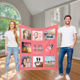 18. Geburtstag Foto Collage Girl Coral Fleecedecke