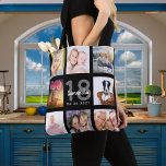 18. Geburtstag Foto Collage Mädchen schwarz Tasche<br><div class="desc">Ein einzigartiges Geschenk für den 18. Geburtstag eines Mädchens, das ihr Leben mit einer Collage von 8 eigenen Fotos, Bildern feiert. Personalisieren und fügen Sie ihren Namen, Alter 18 und ein Datum. Ein schicker schwarzer Hintergrund. Graue und weiße Buchstaben und Zahlen. Der Name ist mit einem modernen handgeschriebenen Stilskript geschrieben....</div>