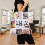 18. Geburtstag Foto Collage Mädchen weiß Tasche<br><div class="desc">Ein einzigartiges Geschenk für den 18. Geburtstag eines Mädchens, das ihr Leben mit einer Collage von 8 eigenen Fotos, Bildern feiert. Personalisieren und fügen Sie ihren Namen, Alter 18 und ein Datum. Ein schick weißer Hintergrund. Graue und schwarze Buchstaben und Zahlen. Der Name ist mit einem modernen handgeschriebenen Stilskript geschrieben....</div>