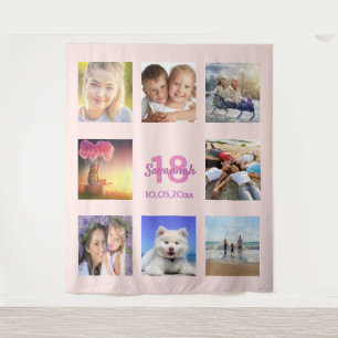 18. Geburtstag Foto Collage Rose Gold Rosa Wandteppich