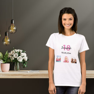 18. Geburtstag Foto Pink Monogramm Mädchen T-Shirt