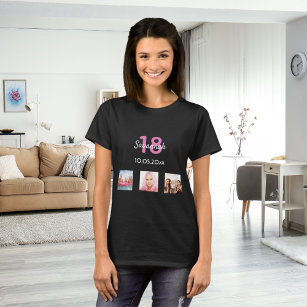 18. Geburtstag Foto Pink Monogramm Mädchen T-Shirt
